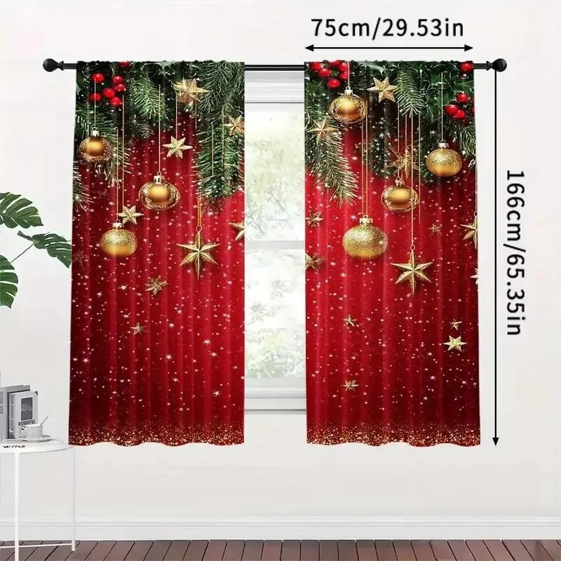 Blackout Jit Sparkling Golden Stars Curtains Designchristmas Function Materialpolyester Holiday Decor Curtain Set Of 2 Made Polyester With Rod Pocket
