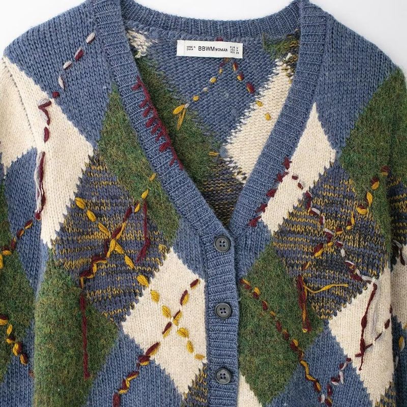Kaslead New Arrival Women's Clothing Fashion Style Fashion Minimalist Diamond Pattern Knitting Outwear 0021124
