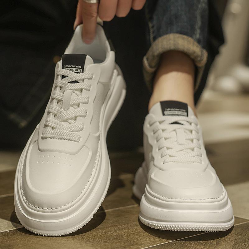 Four Seasons Trend Men's Fashion Casual Shoes College Style Low-top Thick-soled Heightening Shoes Students Wear White Shoes 2025