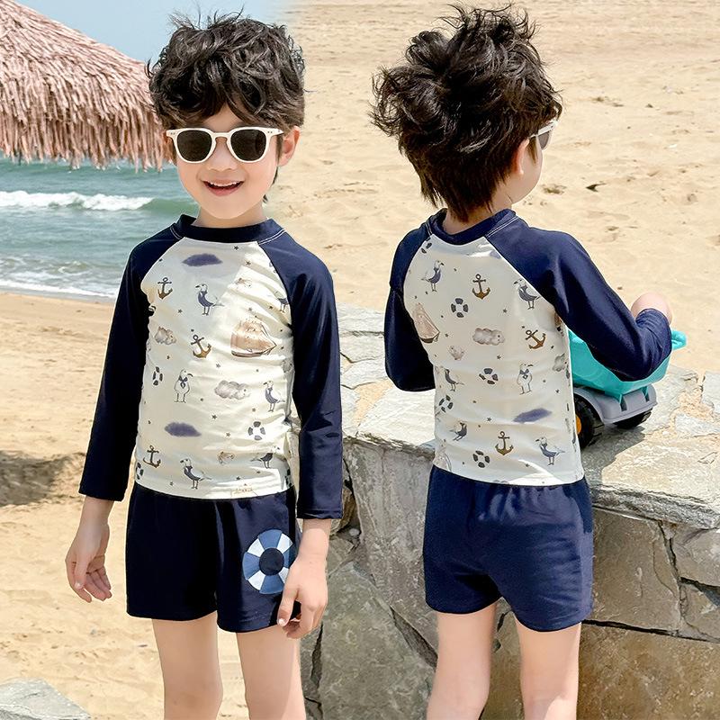 

2025 Новый милый быстросохнущий раздельный купальник для мальчиков в океанской тематике, пляжная одежда 120 cm грязно-белый