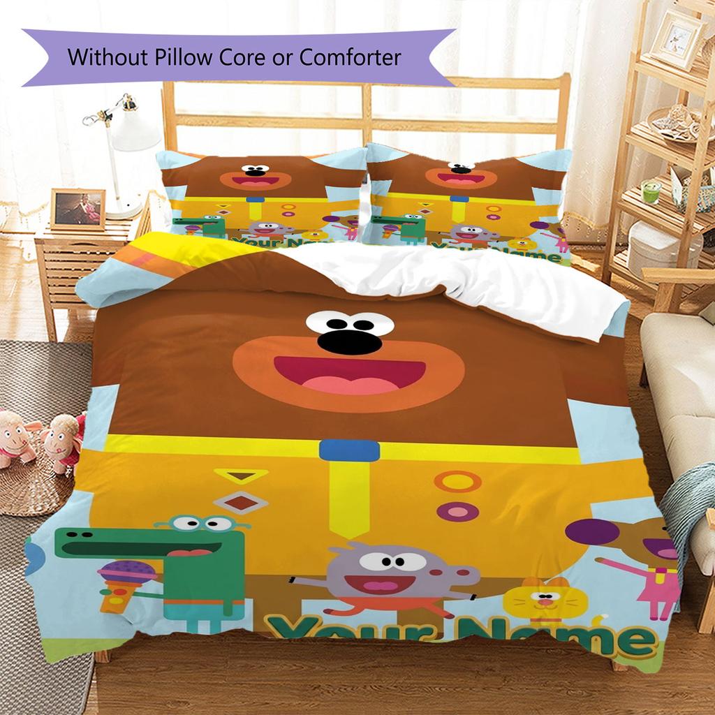Hey Duggee Custom Name Pattern Bedding,Quilt Set Quilt Cover Pillowcase Home Birthday Gift(1 * duvet cover + 2 * pillowcase, without core)