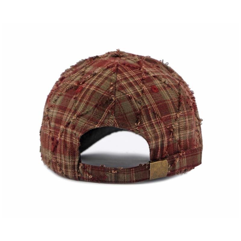 Unisex Distressed Plaid Baseball Cap Vintage Adjustable Sun Hat for Men Women Outdoor Sports