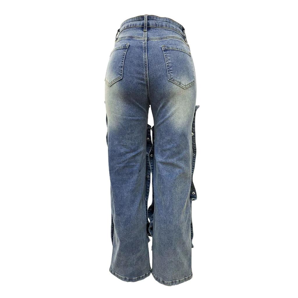 STREETRICH Fashion Detachable Buckle Irregular Jeans For Women High Waist Denim Pants Female Trendy