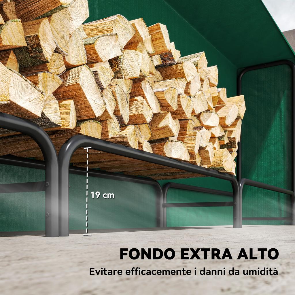 Firewood Rack with Waterproof Cover, Heavy Duty Metal Log Store Indoors, Log Storage Holder for Outdoor Indoor Fireplace, 300 x 36 x 99 cm, Dark Green