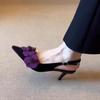Back space buckle with pointed toe high heels 2025 new French temperament beautiful flower thin heel toe sandals for women
