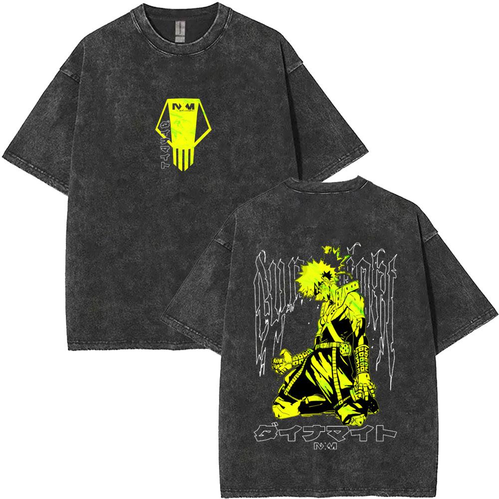 Washed Vintage Anime My Hero Academia All Might Plus Ultra Gym Graphic T Shirt Men Women Fitness Casual Cotton Short Sleeve Tees