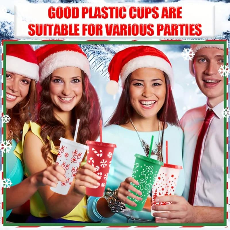 New Christmas Plastic Cup 710ML PP Straw Cup With Lid Reusable 24OZ Water Bottle Juice Iced Coffee Milk Cups for Santa Parties