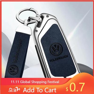 For VW Zinc Alloy Leather Car Smart Remote Key Fob Case Cover Protector Shell For VW Volkswagen Golf 8 MK8 Leon Keychain Acces