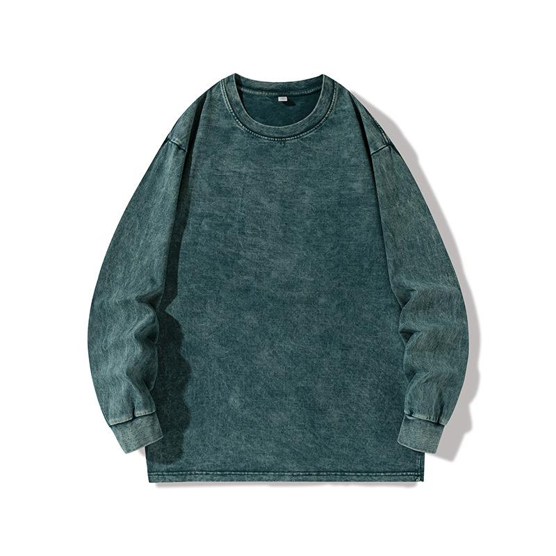 American Retro Washed Old Long-sleeved T-shirt Men's Summer Tide Brand Trendy Medium-sleeved Crew Neck Sweater