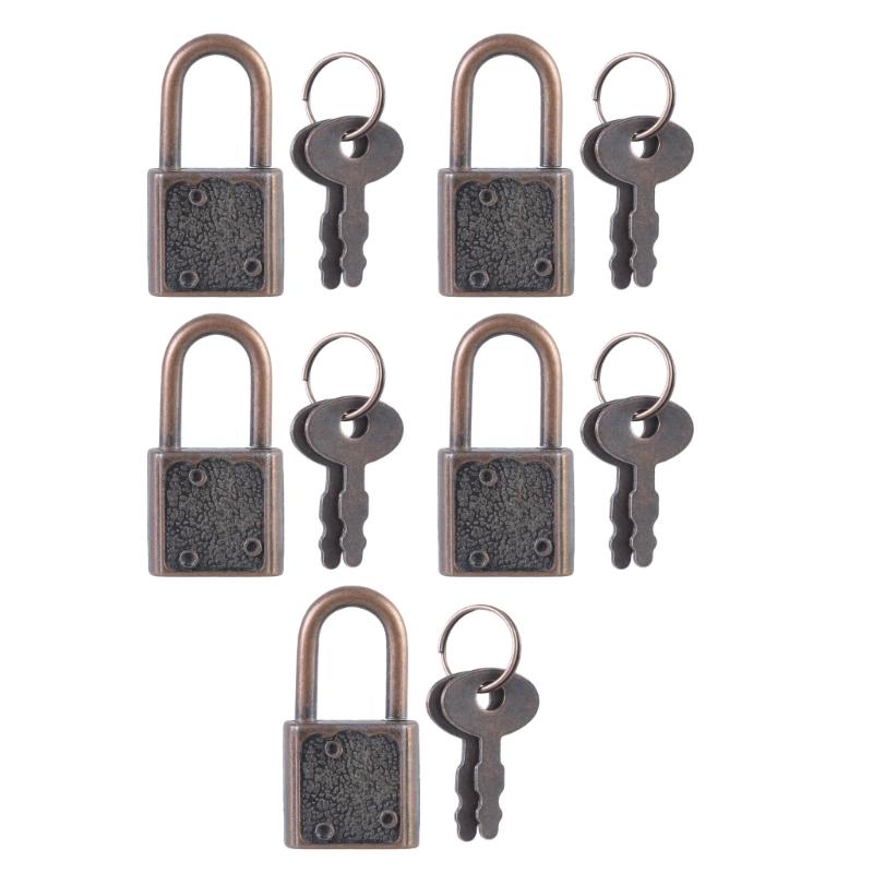 5Pcs Vintage Metal Lock Zincs Alloy Padlock Small Luggage Box Key Fob Lock Premium Grade Auto Interior Accessory