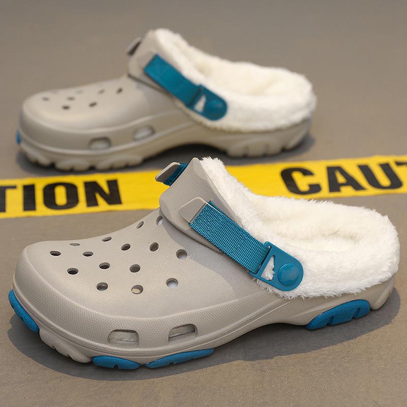 Hole shoes for men's outer wear, winter new products, piled, thickened and heightened, non-slip, soft bag head cotton mop, warm cotton shoes for women