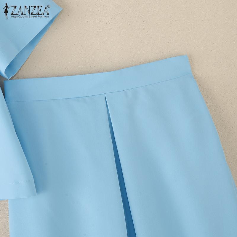 ZANZEA Blusa de Manga Corta para Mujer y Faldas Largas Conjuntos de Traje de Dos Piezas de Verano