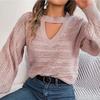 GMXIA Women's Fashion Casual Solid Color Autumn Winter Long Sleeve Round Neck Loose Cut-out Twist Pullover Sweater