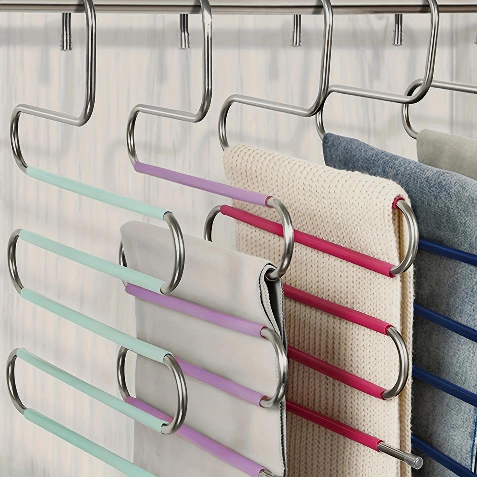 MultiFunctional Stainless Steel Trouser Hanger 5 Layers Pant Storage Cloth Rack S-type Non-slip Drying Rack Bathroom Organizer