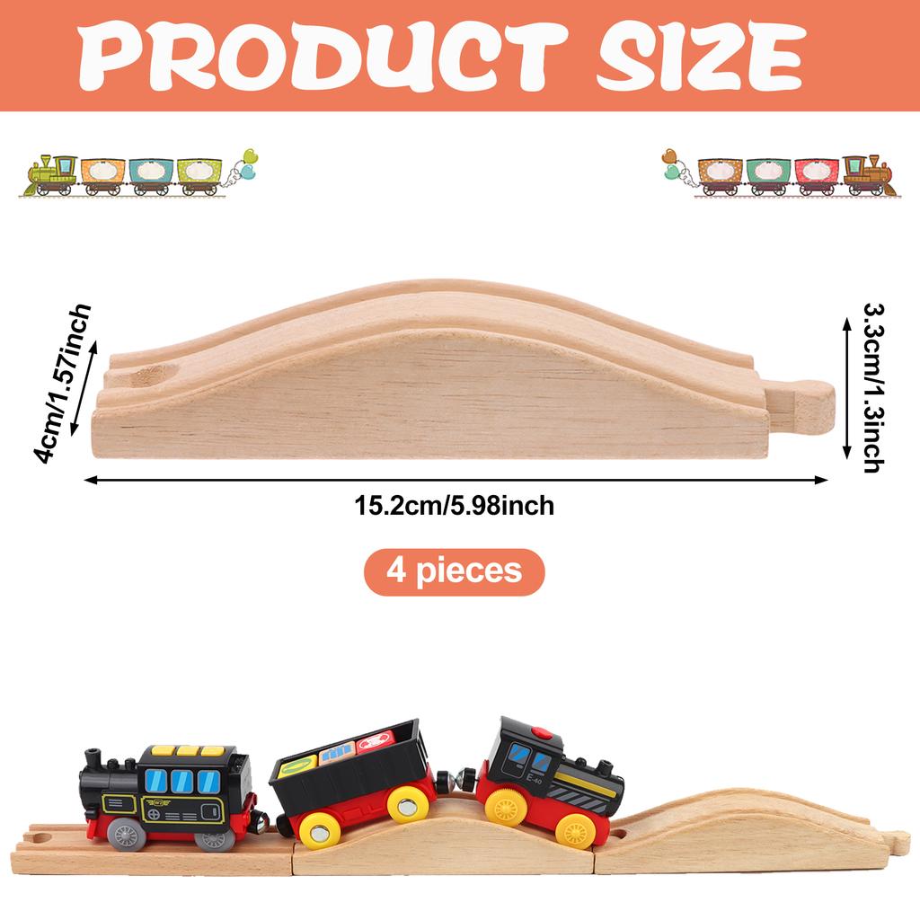4Pcs Wood Train Track Expansion Packs Rollings Hills Ascending Wooden Train Track Pieces Wooden Train Track Train Bridge Pier Tr
