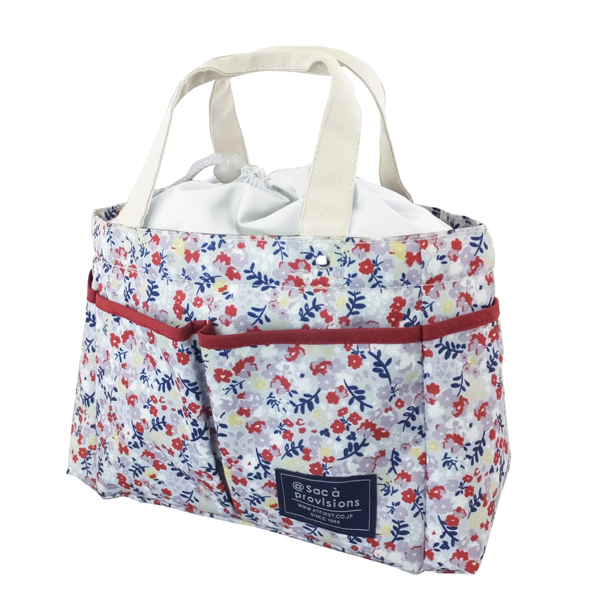 

At First Insulated Lunch Drawstring Tote Stylish Large Capacity with Floral AF6331 Bag, Bag, Pocket, Print, Pink, розовый