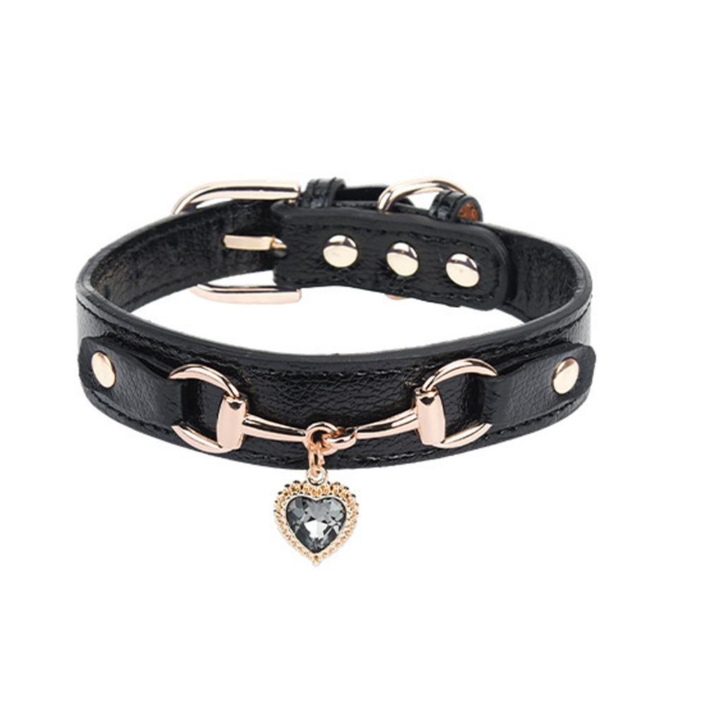 PU Leather Dog Collar With Rhinestones Love Heart Pendant Pet Necklace Collar For Dog Cats Birthday Party Dressingup