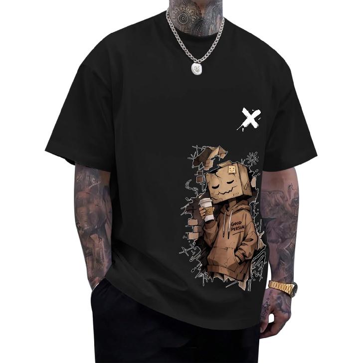 Men's Oversized Cartoon Graphic Tees Vintage Printed Crew Neck T Shirts Streetwear Short Sleeve Shirt Summer Tops