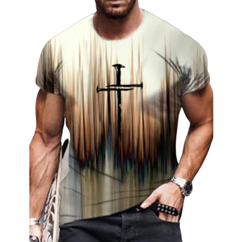 New Summer Men's Fashion T-shirt Personality Ling-shaped Red A Printed Men's T-shirt Top