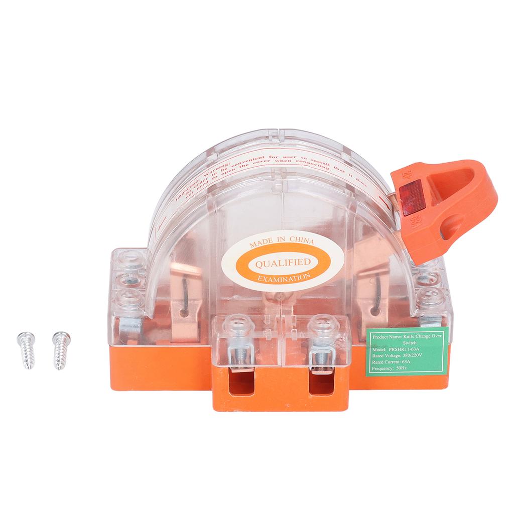 Knife Switch 2P 63A Pure Copper LED Bidirectional Dual Throw with Transparent Shell for Home