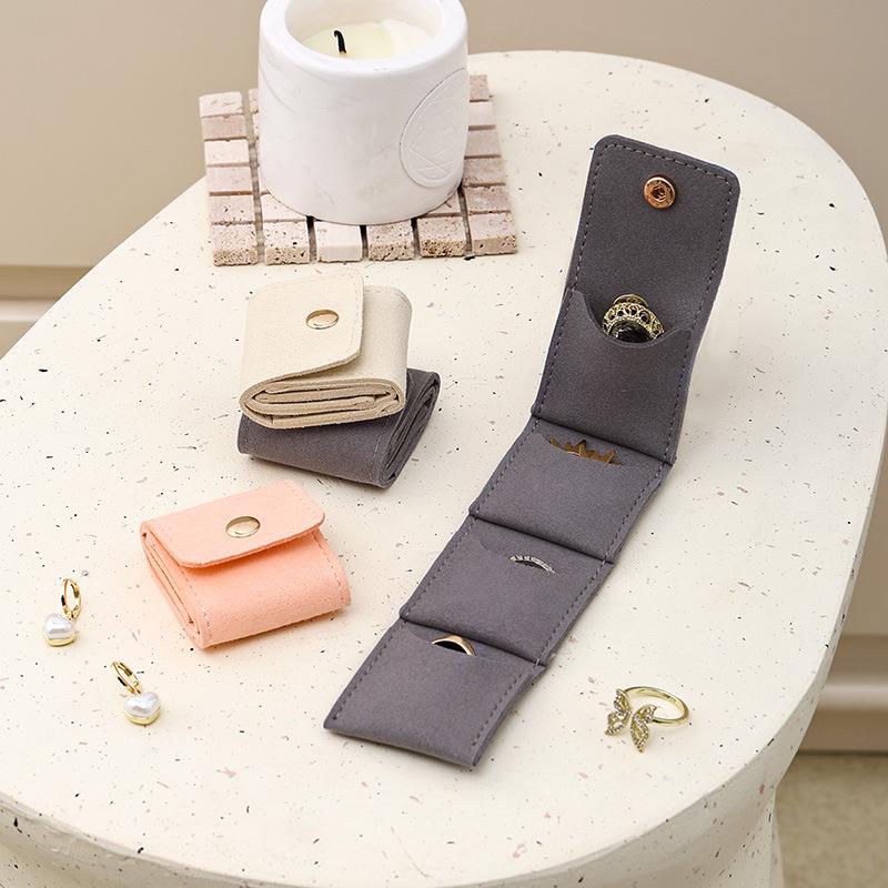 Premium Ring Storage Box Small Portable Travel Stud Earrings Jewelry Light Luxury Pu Jewelry Storage Flannel Bag