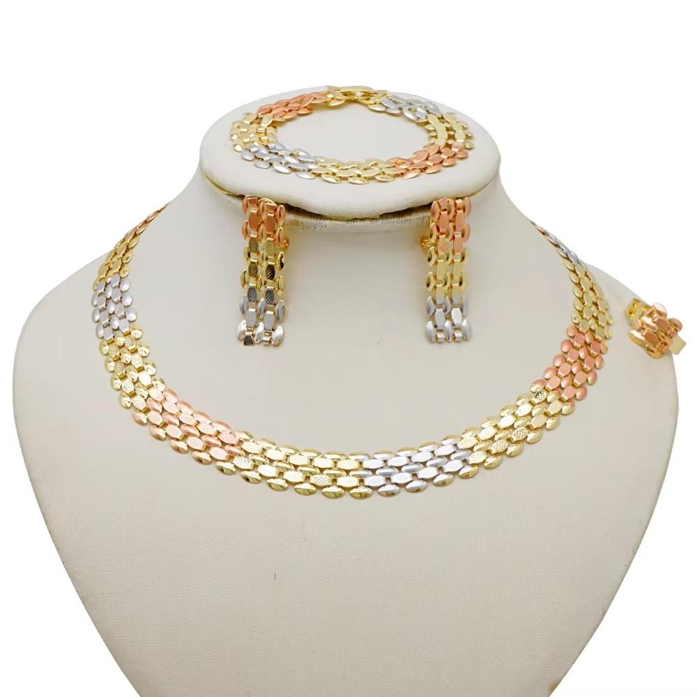 Luxe Keuze Goudkleurige Dames Sieraden Sets Ketting Oorbellen Armband Ringen Sets Elegante Set Ethiopië Dubai Bruiloft Feest Cadeaus