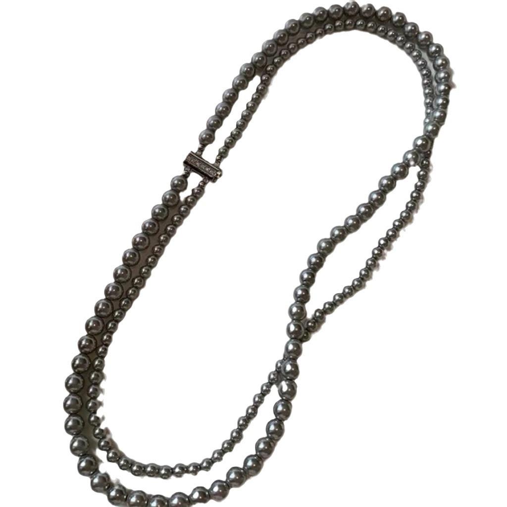 Shijia Zhenduo hemp silver gray double-layer pearl long sweater necklace premium stacked collarbone neck chain