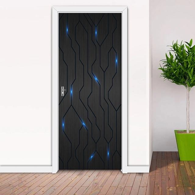 Modern Black Backgroud Door Sticker Self Adhesive Vinyl Retro Cool Pattern Wall Sticker Waterproof Simple Style Home Decor Decal
