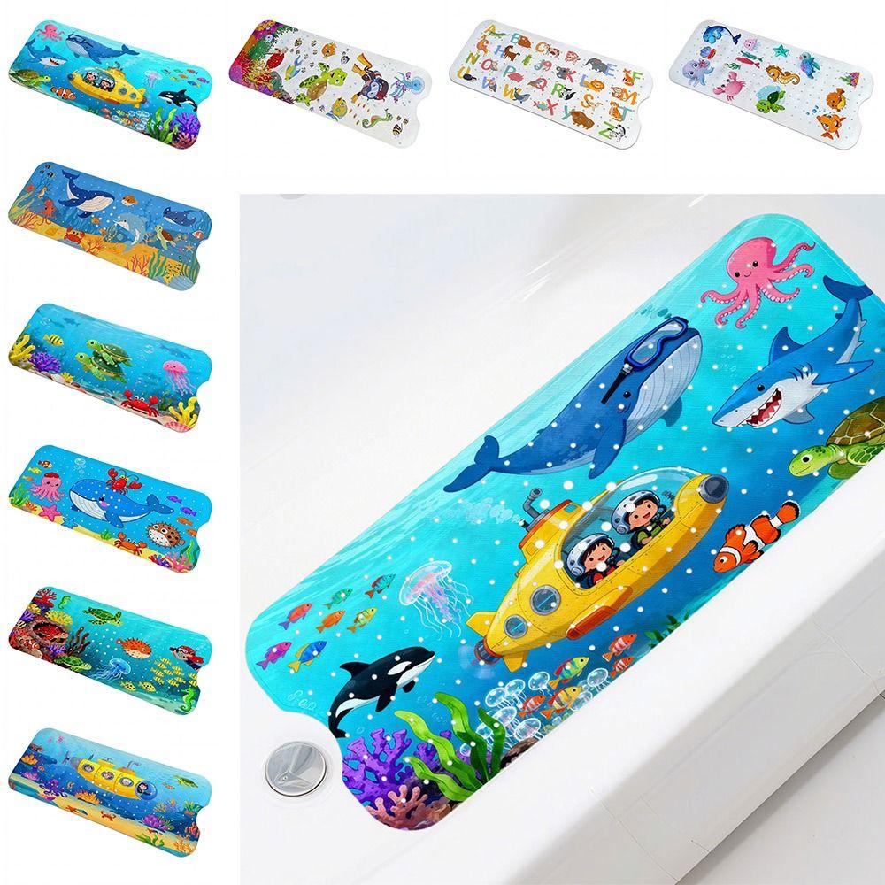 Cartoon Pattern Bathtub Mats Sea Animal 100cm*40cm Bath Shower Mats Drainage Design PVC Non-Slip Bath Mat Shower Use
