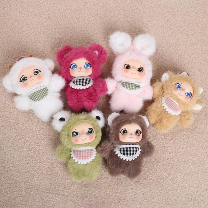 Porte-clés Charme de Sac Mignon avec Corps de Poupée Peluche, Lanière Boucle Suspendue et Détail Costume Animal Doux pour Clés et Sacs à Dos