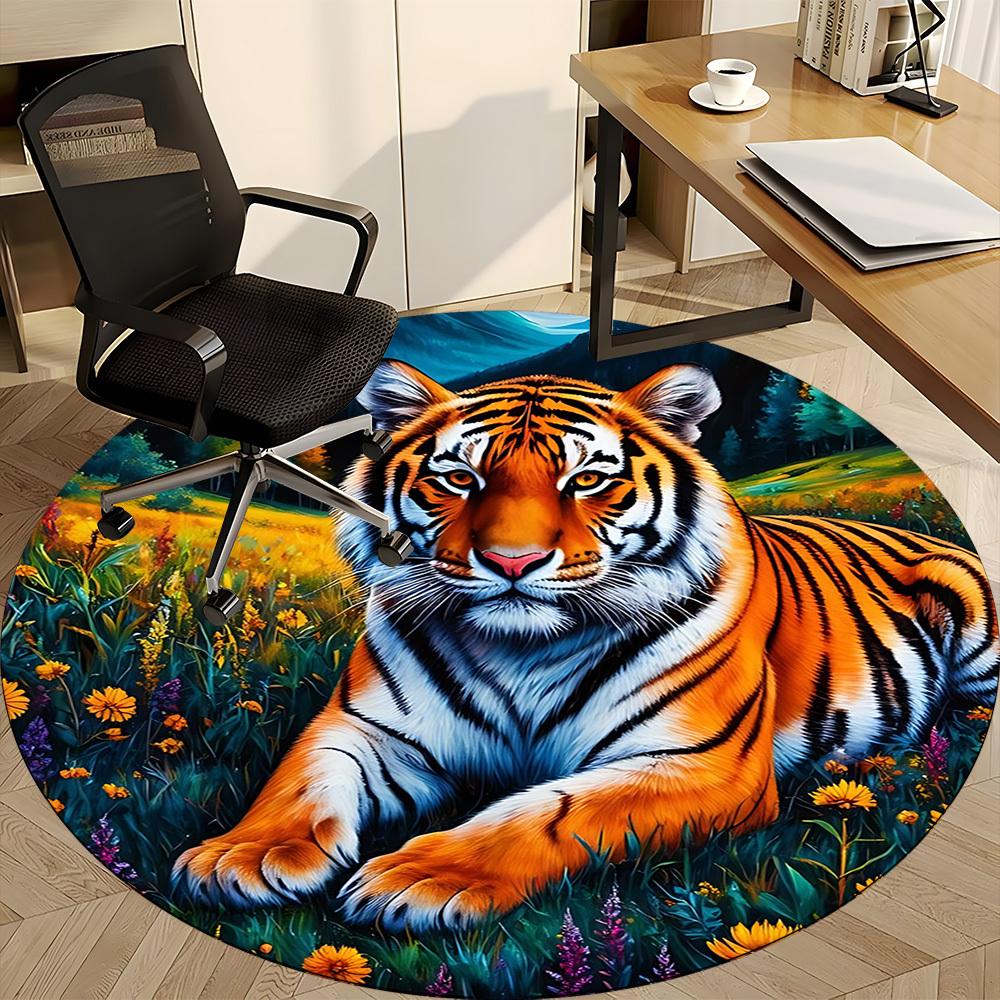 1pc Tiger Print Chair Carpet for Office Non-Slip, Machine Washable Rug for Office, Room - Holiday Decor, Machine Made yy251016086