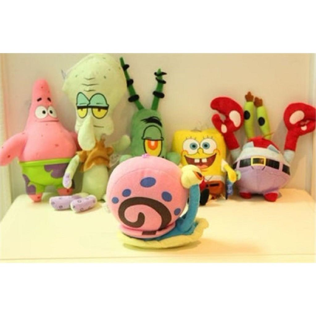 Cute Short Plush Cartoon Octopus Crab Starfish Snail Spongebob Series Toy Set