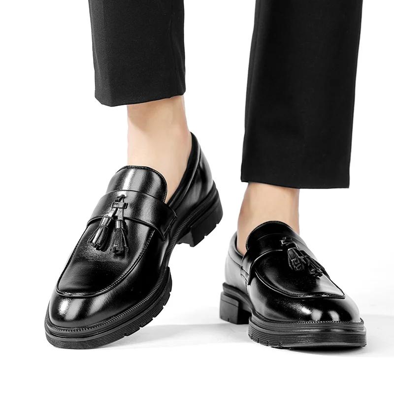 Autumn Men Shoes slip on fashion Leather Men Dress Shoes Luxury Men's Business tassel loafers Classic Gentleman Shoes men