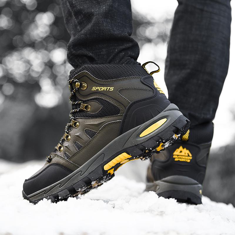 Large Size Outdoor Hiking Boots New Men Women Non Slip Lace Up Climbing Winter Black Warm Fur Sneakers Size Trekking Hiking Shoe