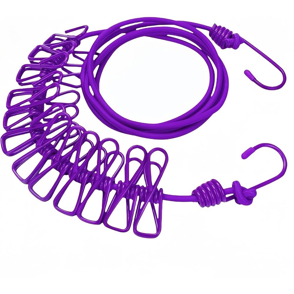 

1m8 Portable Clothesline With 12 Clips Polychrome Outdoor No Punching Required Travel Camp Retractable Clothes Rope Drying Rack фіолетовий