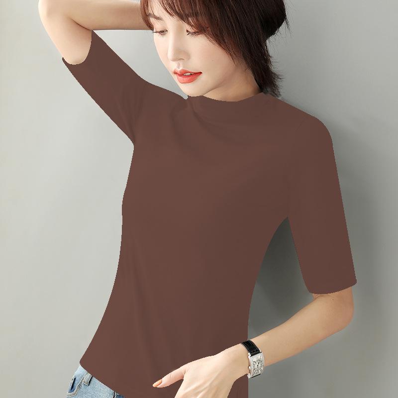 Fashionable Women's Mid-Sleeve, Small High Collar Pure Cotton Slim Fit Shirts