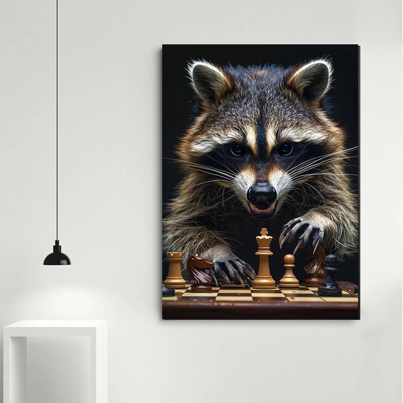 Tiger Vs Lion Chess Raccoon Chimpanzee Bear Leopard Canvas Painting Poster Print Motivational Wall Art Pictures Room Home Decor