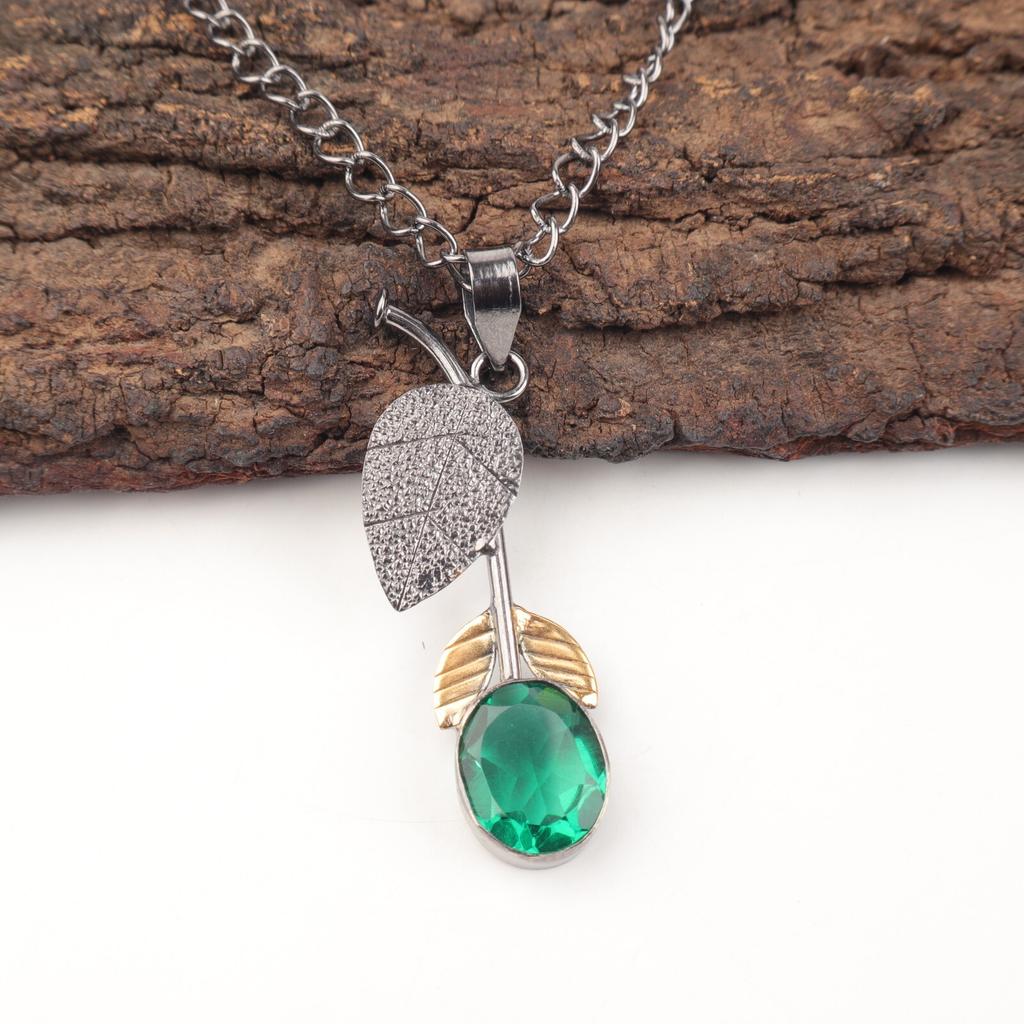 Green Emerald Stone Daughter Gift Anniversary Wedding Pendant Jewelry 925 Silver PP-55-8