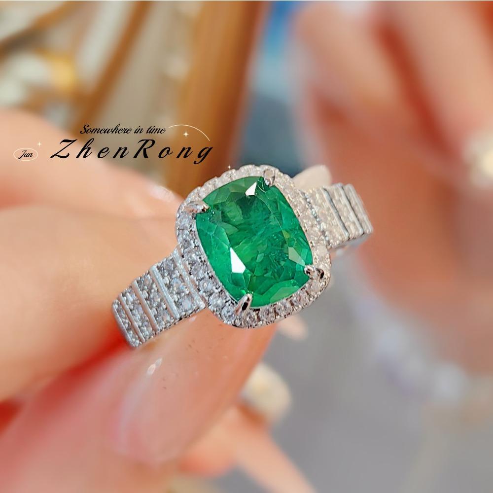 Elegant French Vintage Women Rings with High Carbon Diamond Red Corundum and Blue Spinel Simple Fashion Jewelry