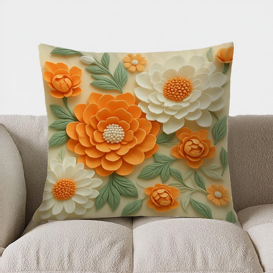 Home Decor Floral 3D Embossed Throw Pillow For Home Decor Pattern Cushion Cover Suitable For Sofa Bedroom Car Pillow Cover