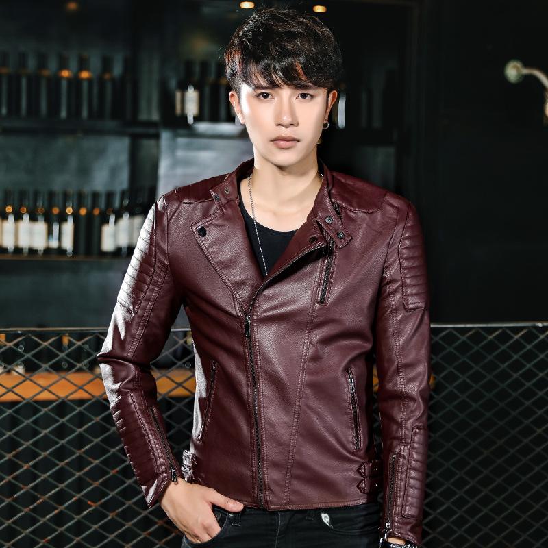 Autumn and winter men's leather jacket slim youth leather jacket locomotive PU leather velvet casual handsome jacket new