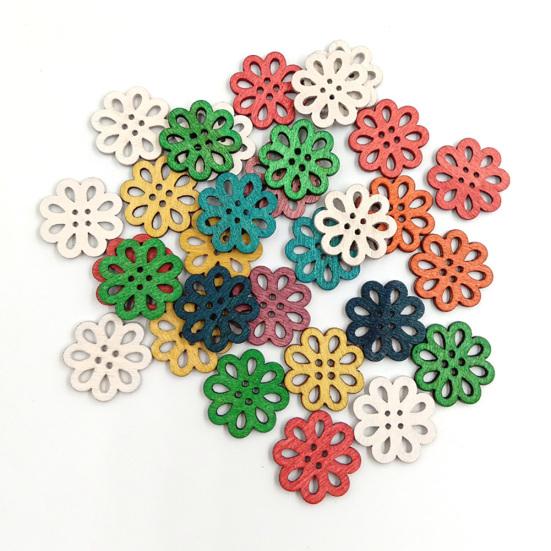 100 ks Dřevěných Retro Knoflíků s Chrizantémou 4 Dírky DIY Šití Scrapbooking Řemesla