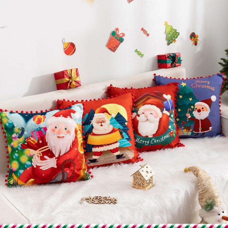 Cartoon Santa Christmas Pillowcase Cushion Back Pillow Cover Xmas Holiday Decor