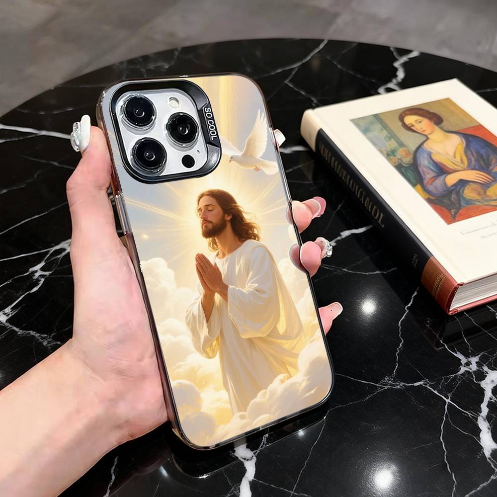 Holy J-Jesus C-Christ JC Phone Case For iPhone 17,16,15,14,13,12,11 Plus,Pro Max,XS,Colored Silver Plated Inside Cover