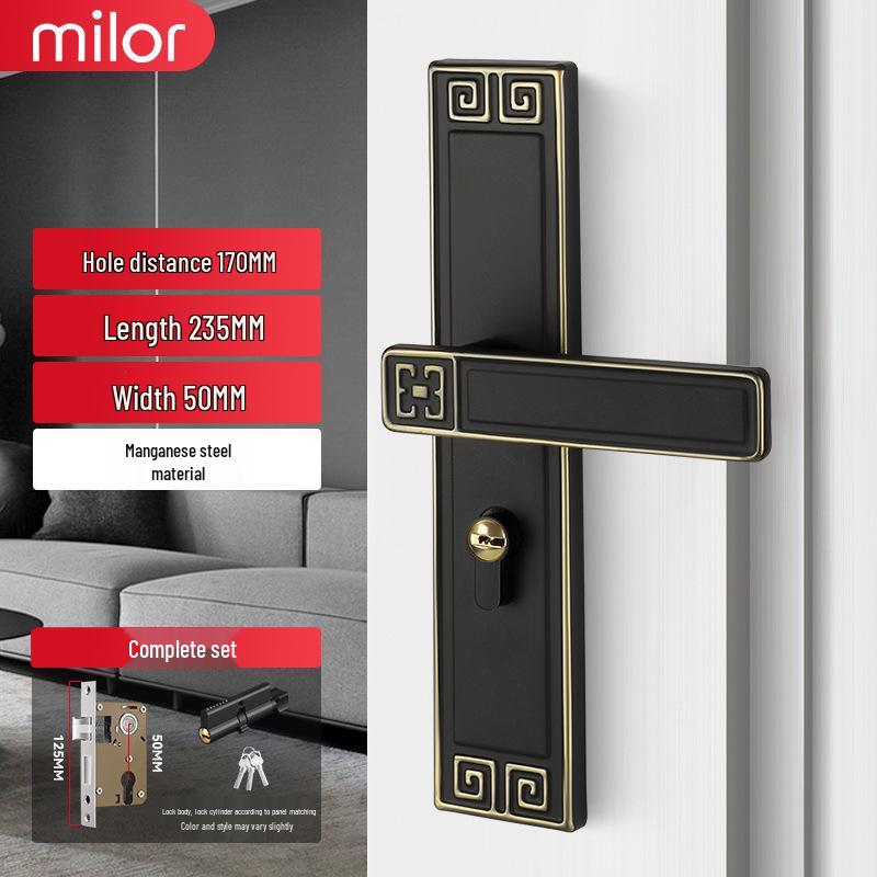 Universal Interior Door Lock Set: Silent Three-Piece Black Handle for Bedroom or Old Door Replacement