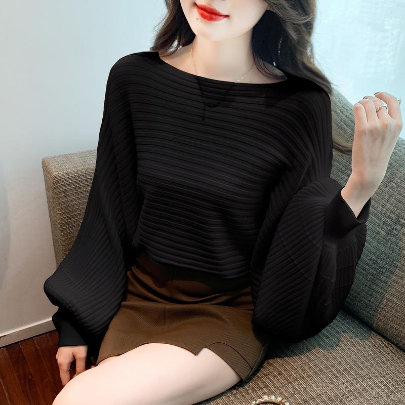 Lantern-sleeved Sweater Women's One-neck Long-sleeved Knitted Sweater Solid-color Loose Pullover Women's Autumn and Winter