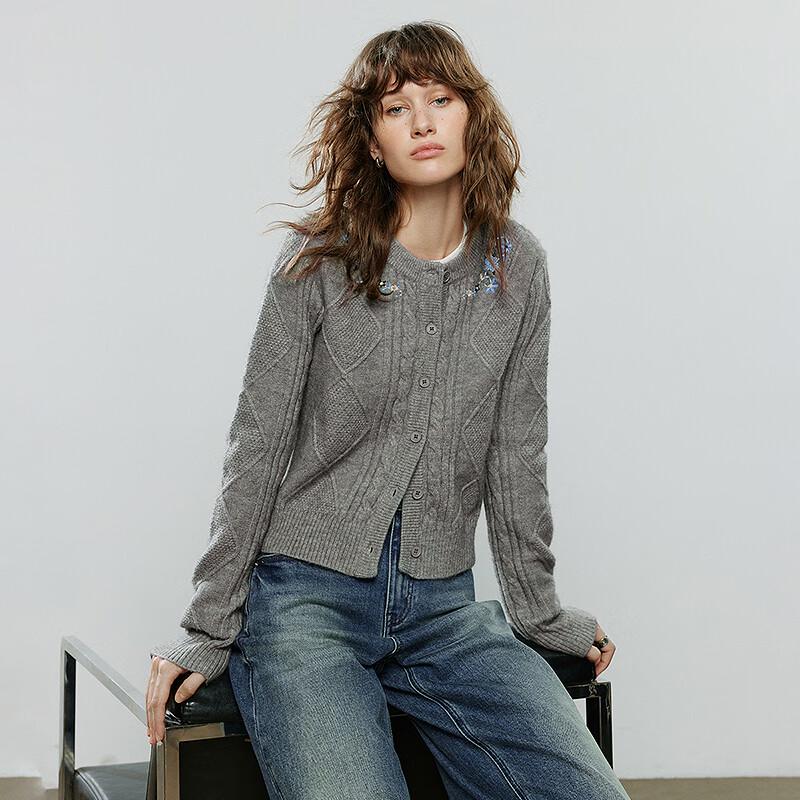 Cardigan Tricoté Brodé Floral Rétro Chuyu pour Femme