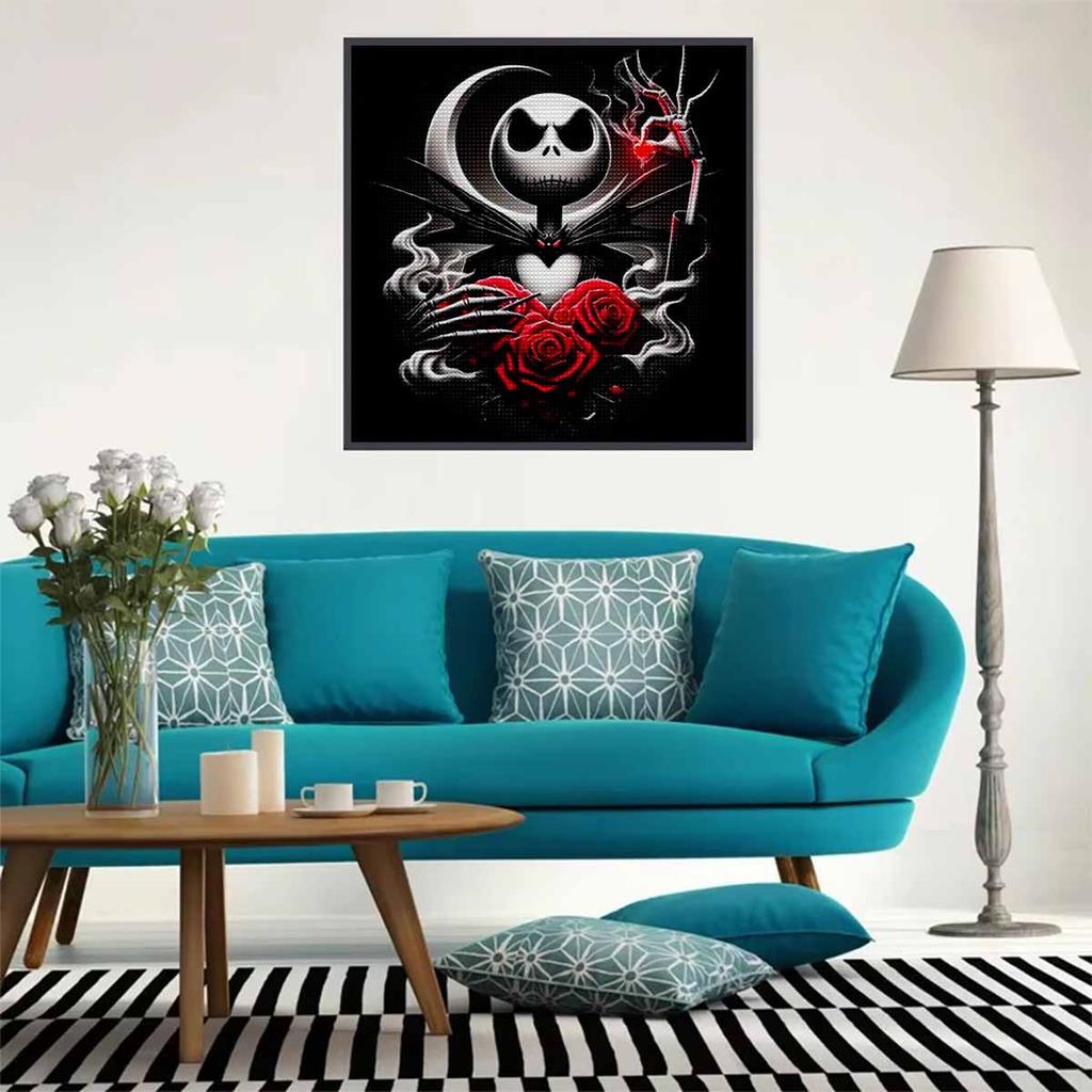 5D DIY Diamond Painting Decorative Skeleton Holding Flowers Looks Back Full Round Drill Scenery Diamond Embroidery Cross Stitch Kits Home Decor Gift