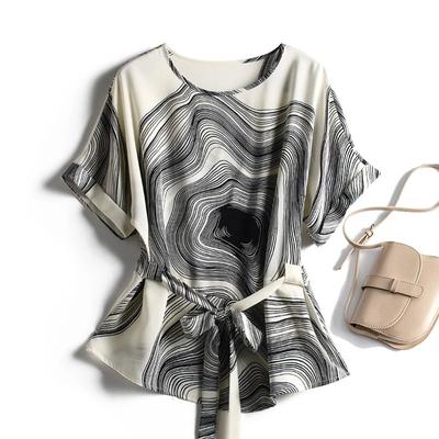 T-shirt Women Cotton Summer Large Size Tops Striped Loose Printed Casual Pullover T-shirt Top