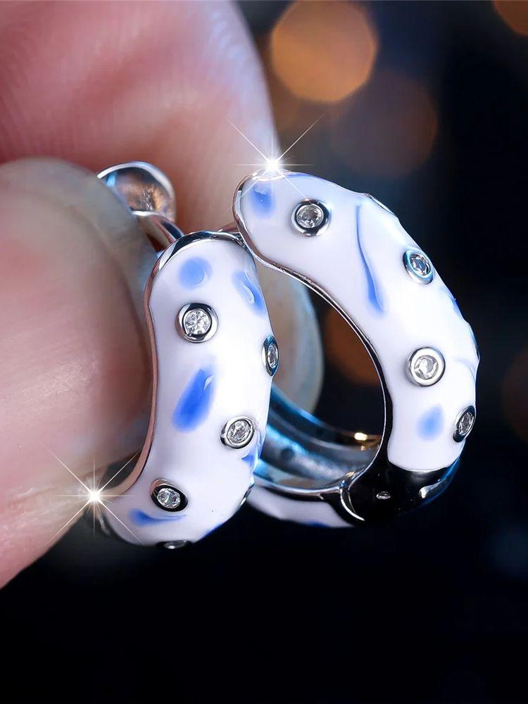 Шарм Женские Белый Циркон Эмаль Круглые Серьги-Кольца Серебро Золотой Цвет Простые Свадебные Для Женщин